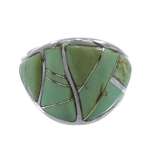 Turquoise Inlay Southwestern Sterling Silver Ring Size 8-3/4 AX53210